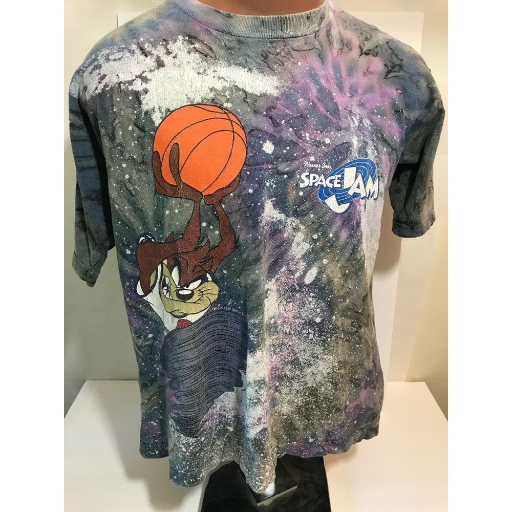 1996 Vintage Space Jam Tshirt Warner Brothers Tie dyed Grays purples Taz YouthLg